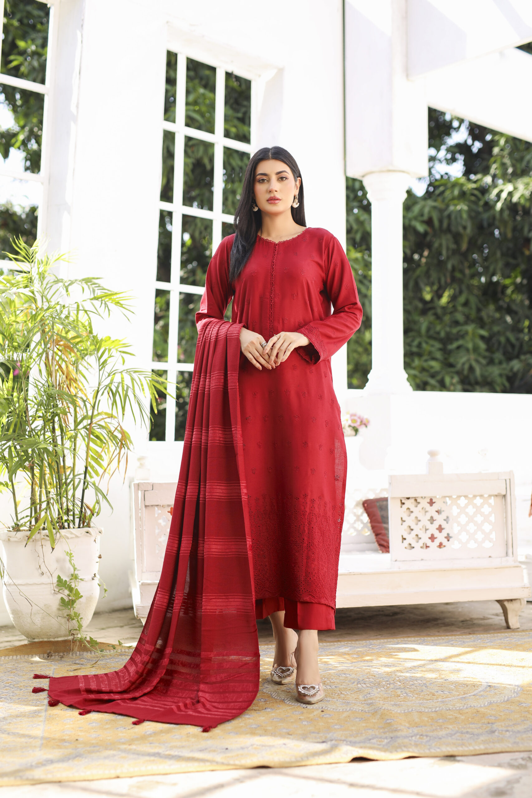 3 piece Dhanak Suit-Embroidered (Pret) - Image 2