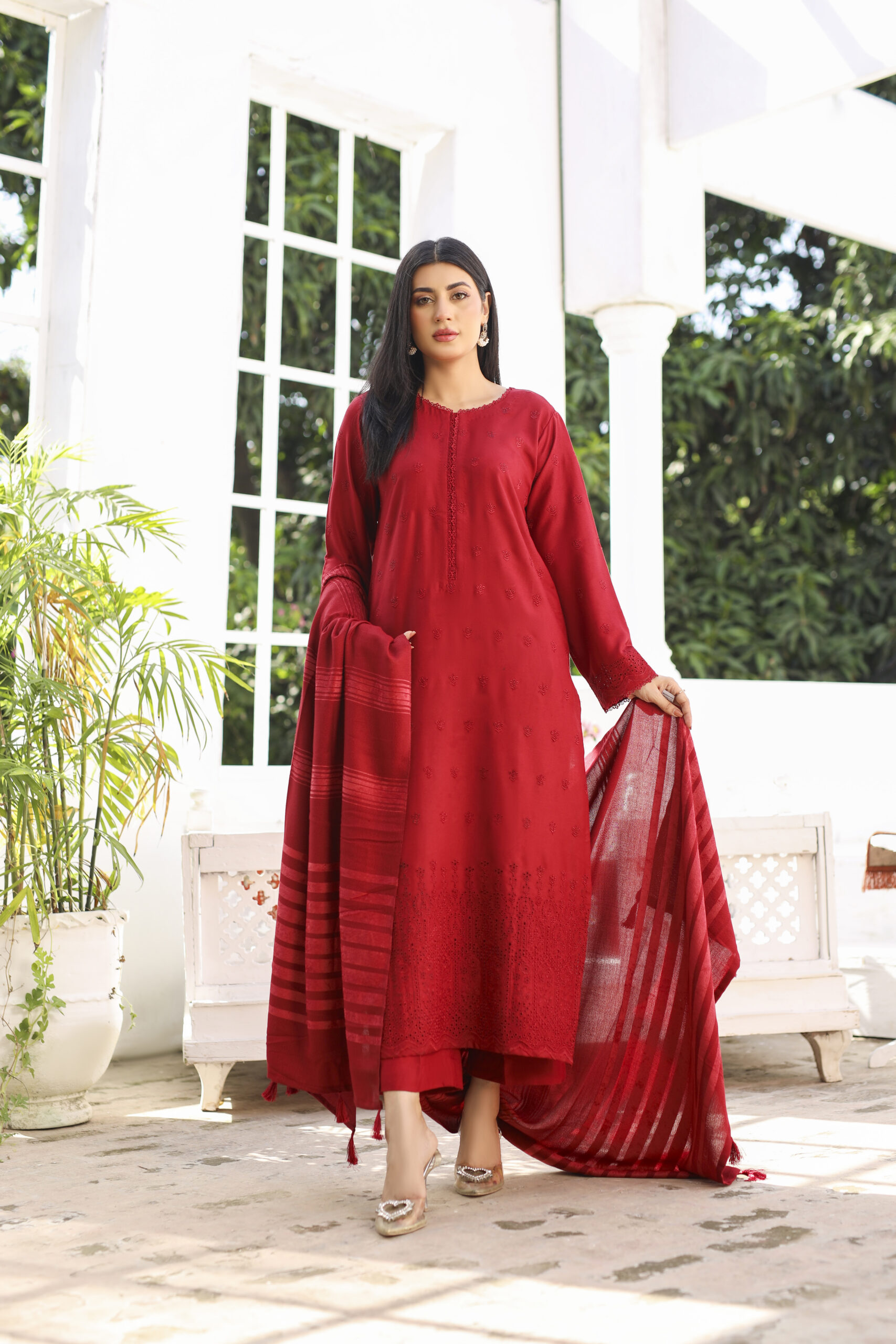 3 piece Dhanak Suit-Embroidered (Pret) - Image 3