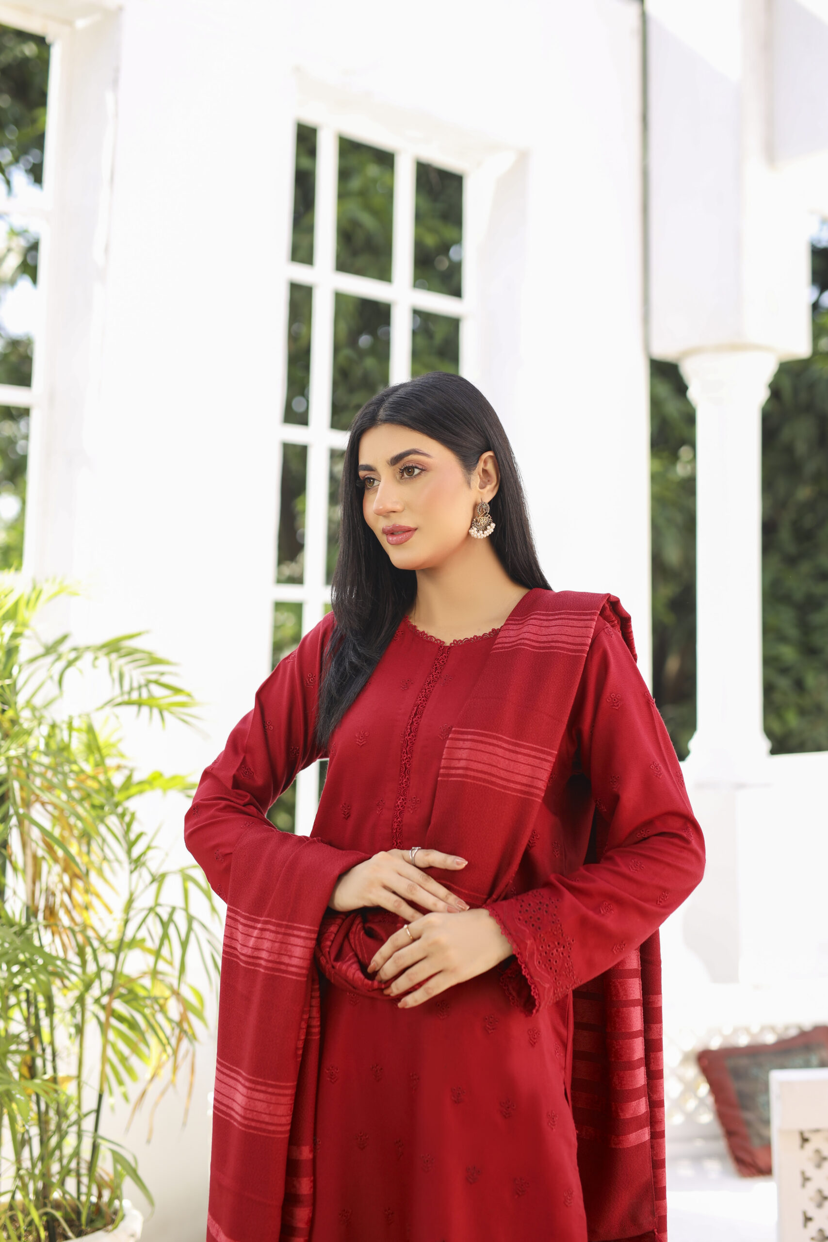 3 piece Dhanak Suit-Embroidered (Pret)