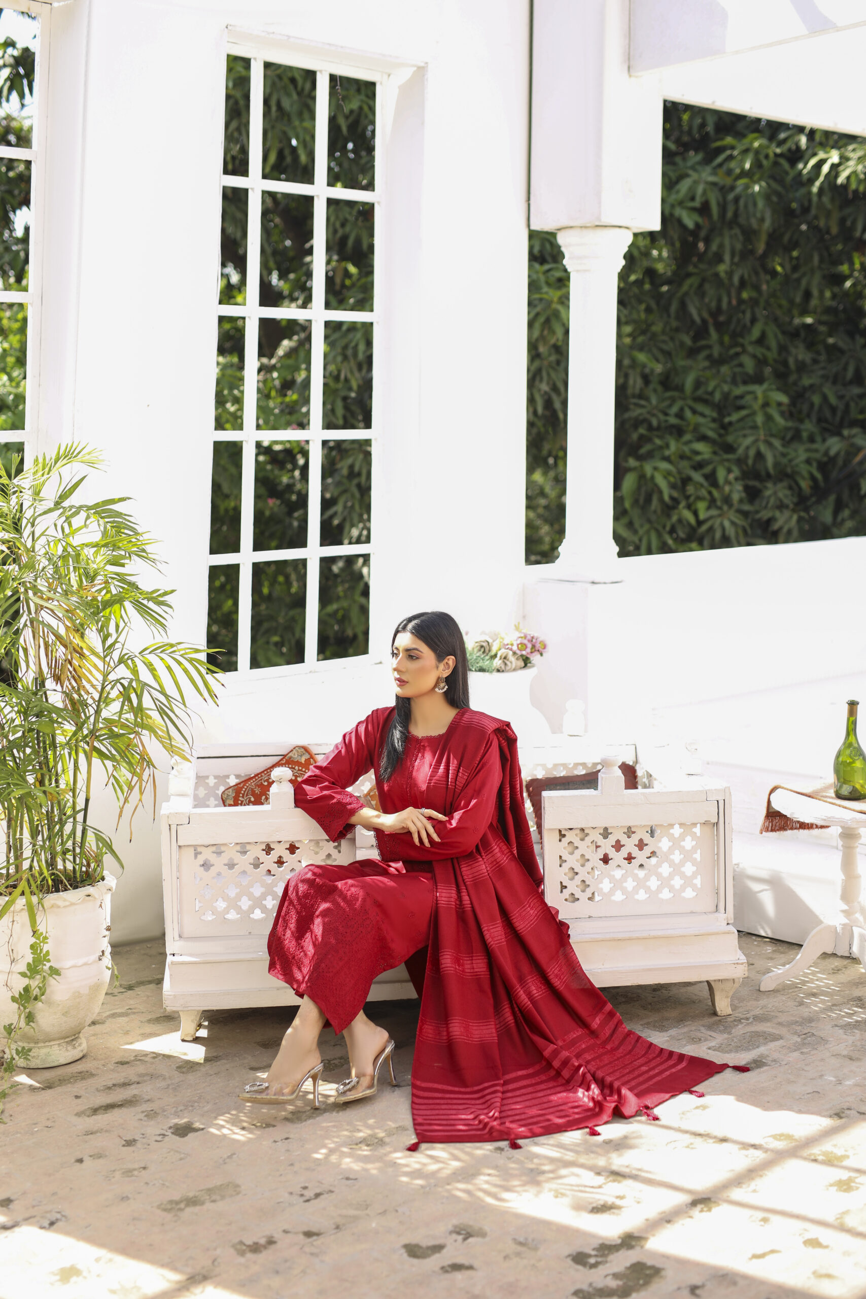 3 piece Dhanak Suit-Embroidered (Pret) - Image 7