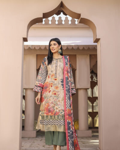 3 piece Dhanak Suit-Embroidered (Unstitched)