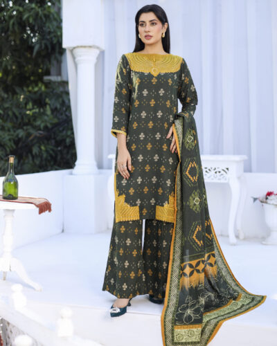 3 piece Karandi Suit-Embroidered (Pret)