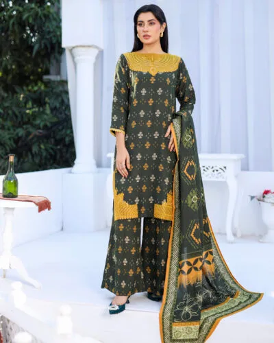 3 piece Karandi Suit-Embroidered (Pret)
